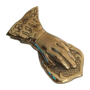 Vintage Brass Metal Victorian Style Wall Hanging Womans Hand Paper Clip 4" Heavy